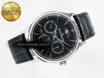 Jaeger Lecoultre Master Ultra Thin Perpetual Calendar SS V9F 1:1 Best Edition Black Dial on Black Leather Strap A868 V2 - Görsel 8