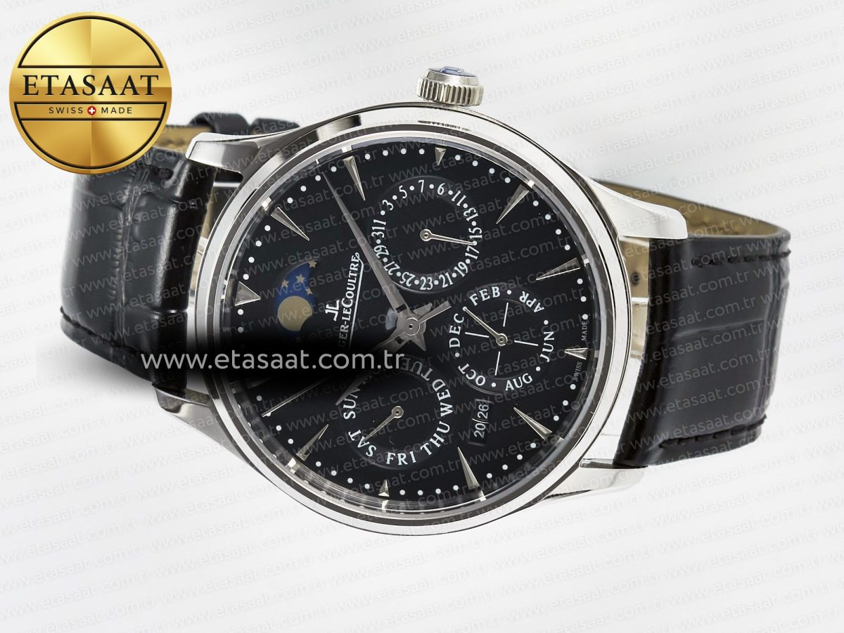 Jaeger Lecoultre Master Ultra Thin Perpetual Calendar SS V9F 1:1 Best Edition Black Dial on Black Leather Strap A868 V2 - Görsel 9