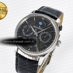 Jaeger Lecoultre Master Ultra Thin Perpetual Calendar SS V9F 1:1 Best Edition Gray Dial Diamonds Bezel on Black Leather Strap A868 V2