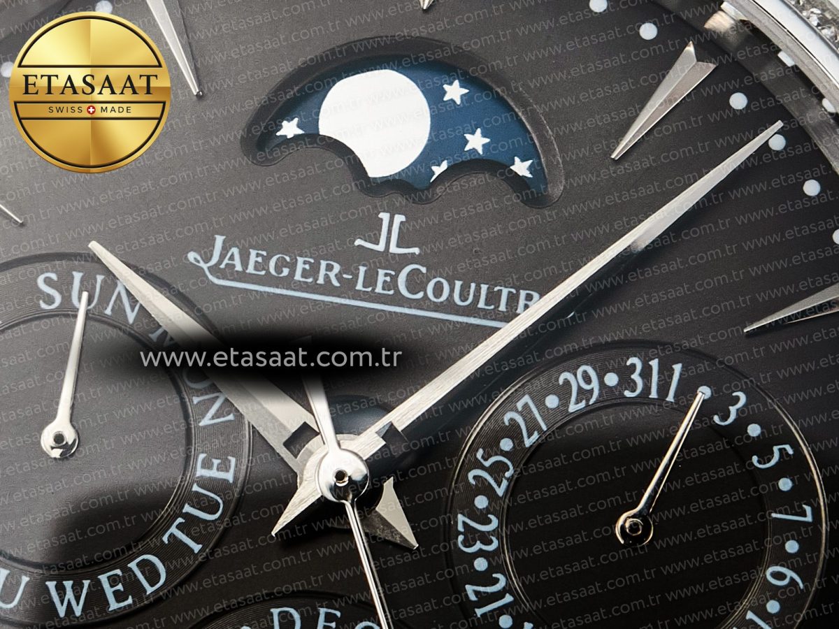 Jaeger Lecoultre Master Ultra Thin Perpetual Calendar SS V9F 1:1 Best Edition Gray Dial Diamonds Bezel on Black Leather Strap A868 V2 - Görsel 11