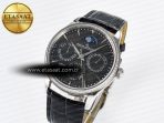 Jaeger Lecoultre Master Ultra Thin Perpetual Calendar SS V9F 1:1 Best Edition Gray Dial Diamonds Bezel on Black Leather Strap A868 V2 - Görsel 2