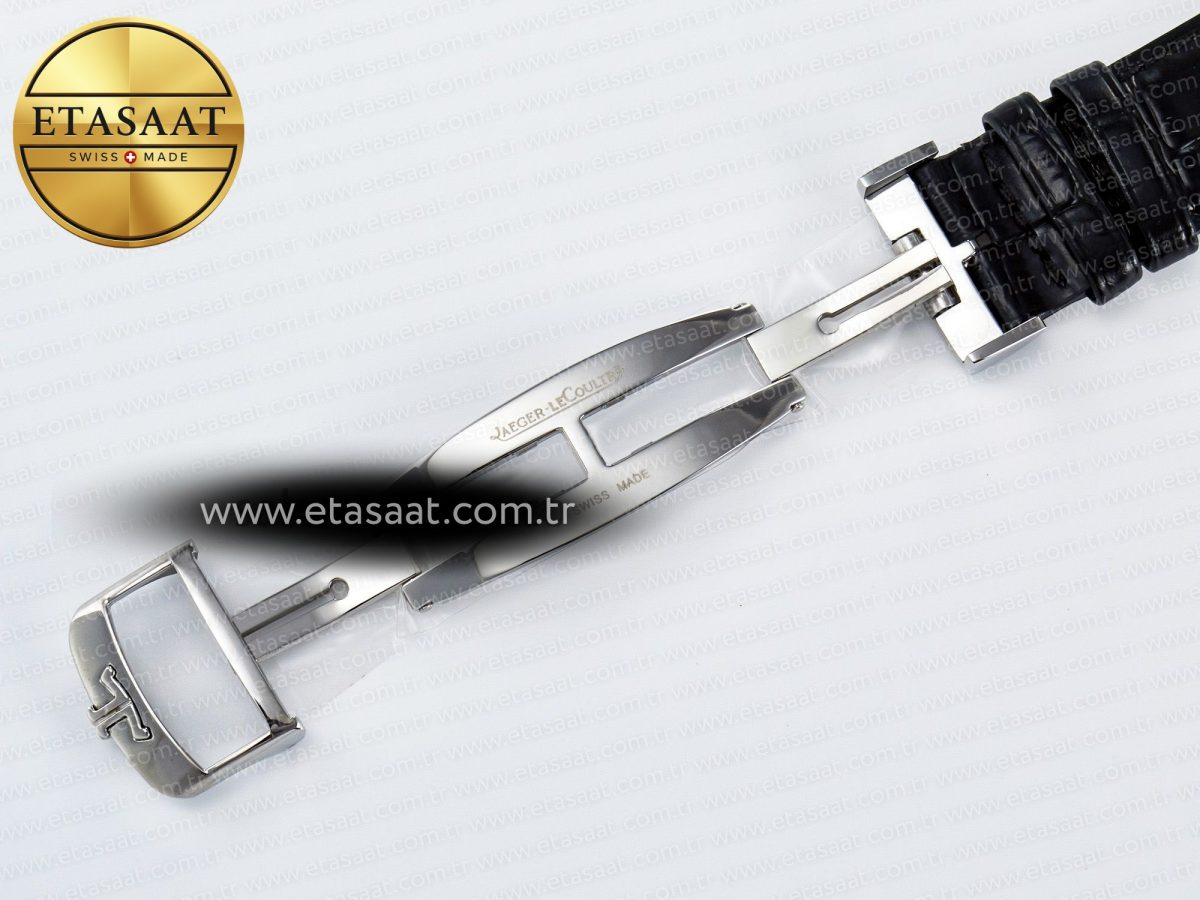 Jaeger Lecoultre Master Ultra Thin Perpetual Calendar SS V9F 1:1 Best Edition Gray Dial Diamonds Bezel on Black Leather Strap A868 V2 - Görsel 26