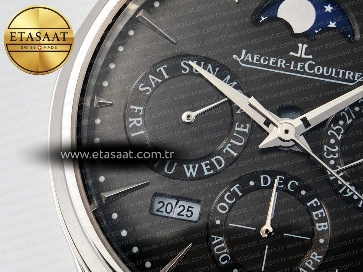 Jaeger Lecoultre Master Ultra Thin Perpetual Calendar SS V9F 1:1 Best Edition Gray Dial on Black Leather Strap A868 V2 - Görsel 10