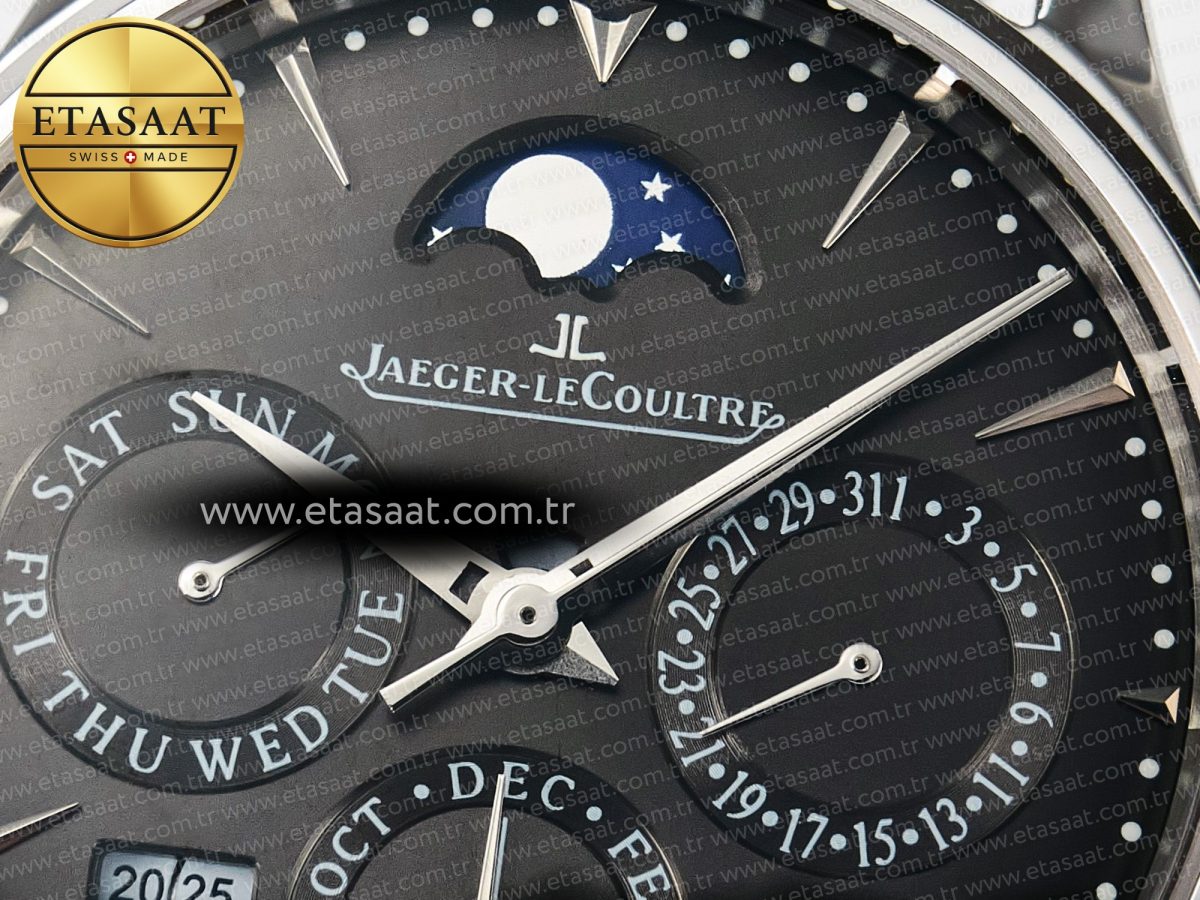 Jaeger Lecoultre Master Ultra Thin Perpetual Calendar SS V9F 1:1 Best Edition Gray Dial on Black Leather Strap A868 V2 - Görsel 11
