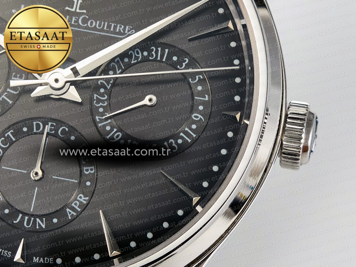 Jaeger Lecoultre Master Ultra Thin Perpetual Calendar SS V9F 1:1 Best Edition Gray Dial on Black Leather Strap A868 V2 - Görsel 12