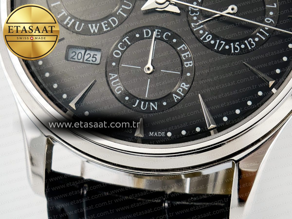 Jaeger Lecoultre Master Ultra Thin Perpetual Calendar SS V9F 1:1 Best Edition Gray Dial on Black Leather Strap A868 V2 - Görsel 13