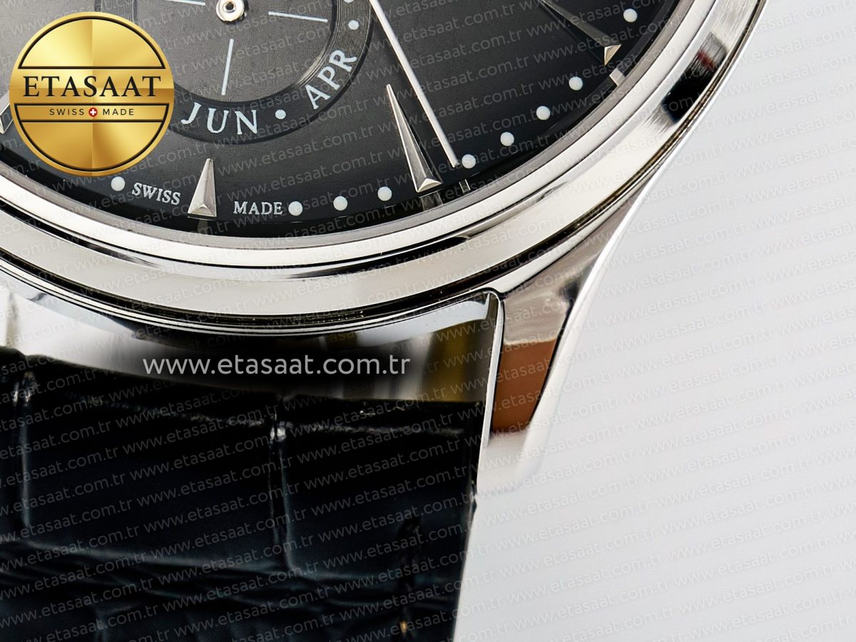 Jaeger Lecoultre Master Ultra Thin Perpetual Calendar SS V9F 1:1 Best Edition Gray Dial on Black Leather Strap A868 V2 - Görsel 14