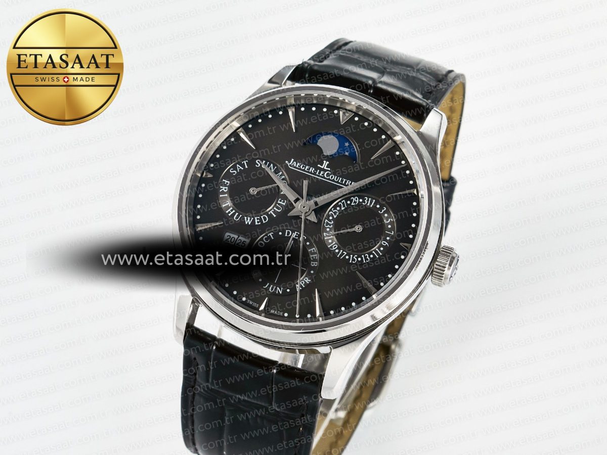 Jaeger Lecoultre Master Ultra Thin Perpetual Calendar SS V9F 1:1 Best Edition Gray Dial on Black Leather Strap A868 V2 - Görsel 2