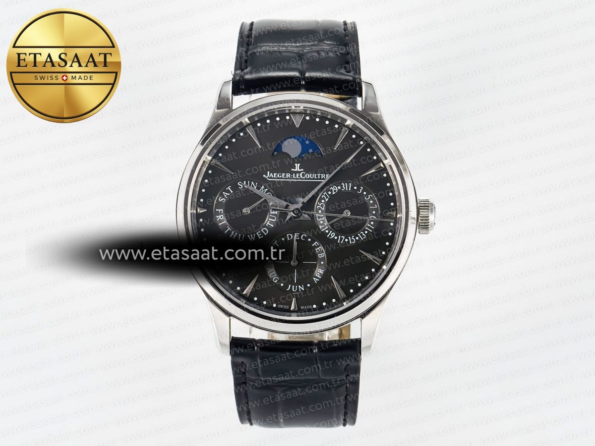 Jaeger Lecoultre Master Ultra Thin Perpetual Calendar SS V9F 1:1 Best Edition Gray Dial on Black Leather Strap A868 V2 - Görsel 3