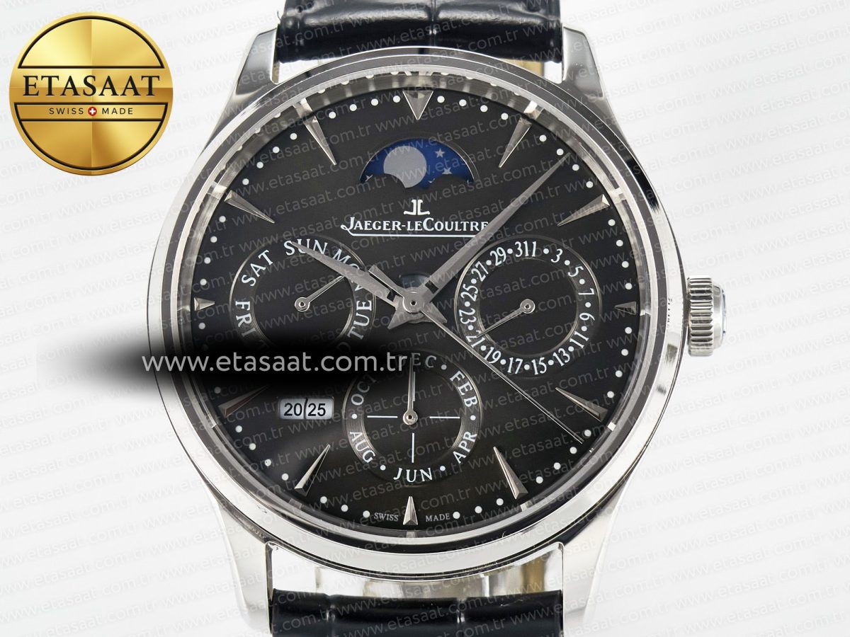 Jaeger Lecoultre Master Ultra Thin Perpetual Calendar SS V9F 1:1 Best Edition Gray Dial on Black Leather Strap A868 V2 - Görsel 4