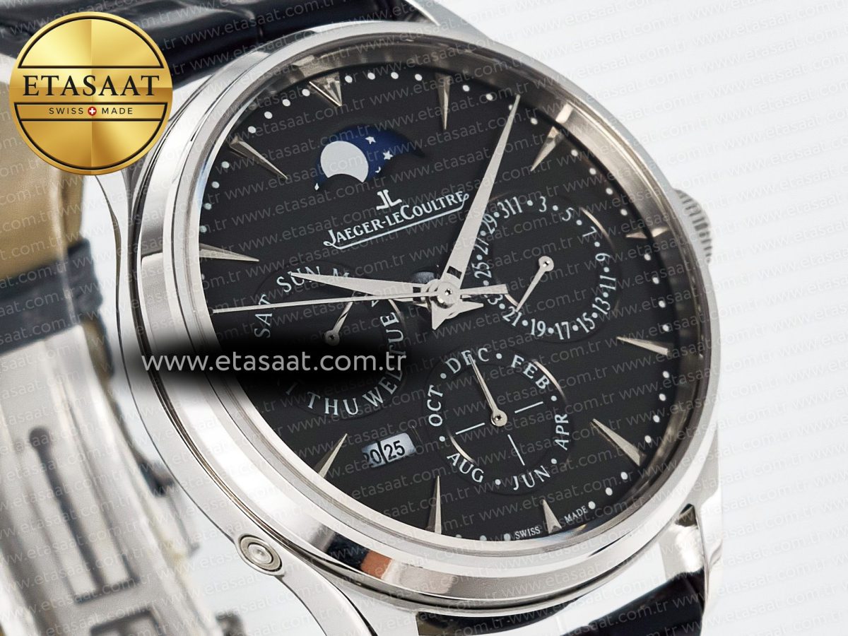 Jaeger Lecoultre Master Ultra Thin Perpetual Calendar SS V9F 1:1 Best Edition Gray Dial on Black Leather Strap A868 V2 - Görsel 5