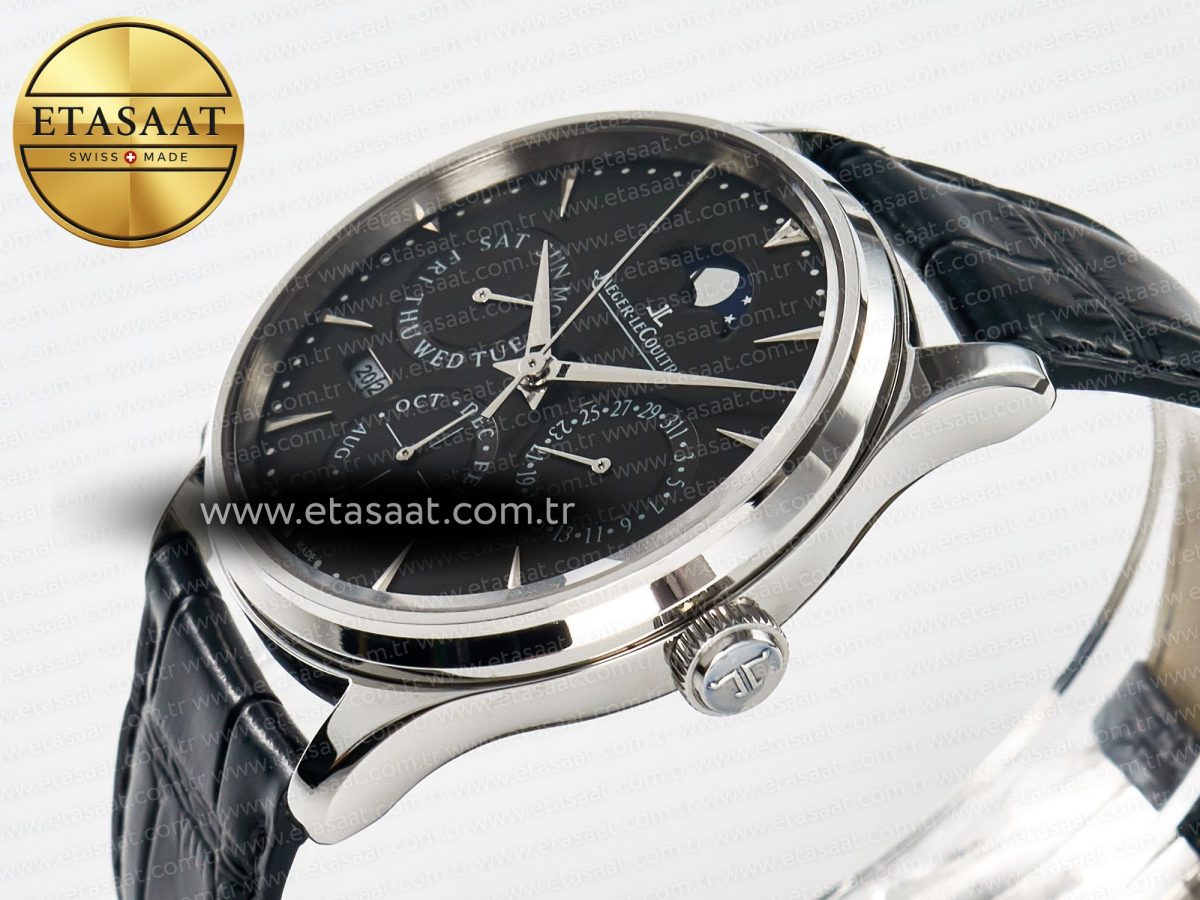 Jaeger Lecoultre Master Ultra Thin Perpetual Calendar SS V9F 1:1 Best Edition Gray Dial on Black Leather Strap A868 V2 - Görsel 6