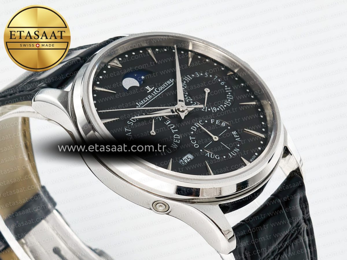 Jaeger Lecoultre Master Ultra Thin Perpetual Calendar SS V9F 1:1 Best Edition Gray Dial on Black Leather Strap A868 V2 - Görsel 7