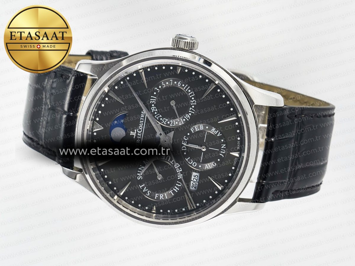 Jaeger Lecoultre Master Ultra Thin Perpetual Calendar SS V9F 1:1 Best Edition Gray Dial on Black Leather Strap A868 V2 - Görsel 8