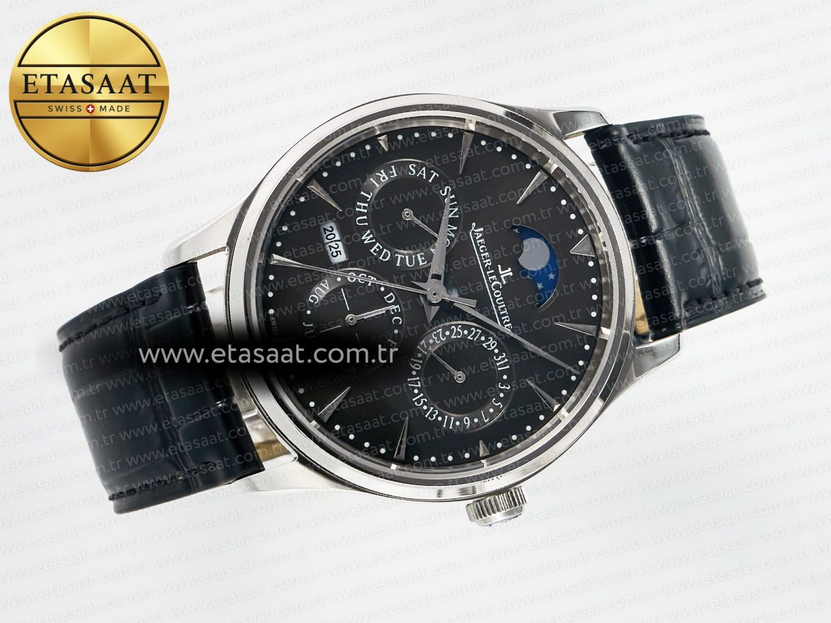 Jaeger Lecoultre Master Ultra Thin Perpetual Calendar SS V9F 1:1 Best Edition Gray Dial on Black Leather Strap A868 V2 - Görsel 9