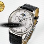 Jaeger Lecoultre Master Ultra Thin Perpetual Calendar SS V9F 1:1 Best Edition White Dial Diamonds Bezel on Black Leather Strap A868 V2