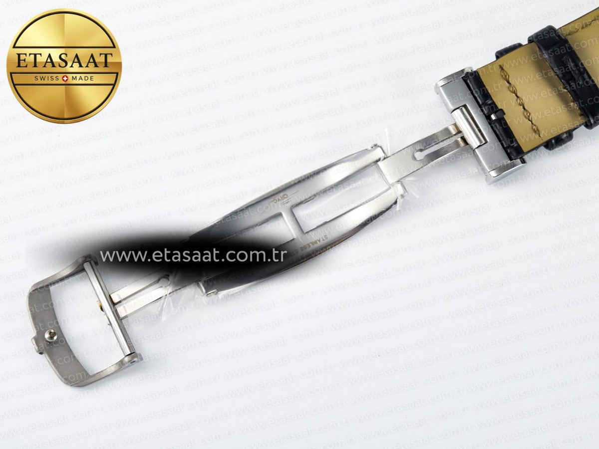 Jaeger Lecoultre Master Ultra Thin Perpetual Calendar SS V9F 1:1 Best Edition White Dial Diamonds Bezel on Black Leather Strap A868 V2 - Görsel 28