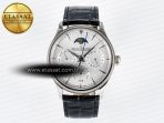 Jaeger Lecoultre Master Ultra Thin Perpetual Calendar SS V9F 1:1 Best Edition White Dial Diamonds Bezel on Black Leather Strap A868 V2 - Görsel 3