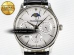 Jaeger Lecoultre Master Ultra Thin Perpetual Calendar SS V9F 1:1 Best Edition White Dial Diamonds Bezel on Black Leather Strap A868 V2 - Görsel 4
