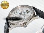 Jaeger Lecoultre Master Ultra Thin Perpetual Calendar SS V9F 1:1 Best Edition White Dial Diamonds Bezel on Black Leather Strap A868 V2 - Görsel 6