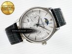 Jaeger Lecoultre Master Ultra Thin Perpetual Calendar SS V9F 1:1 Best Edition White Dial Diamonds Bezel on Black Leather Strap A868 V2 - Görsel 8