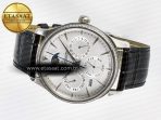 Jaeger Lecoultre Master Ultra Thin Perpetual Calendar SS V9F 1:1 Best Edition White Dial Diamonds Bezel on Black Leather Strap A868 V2 - Görsel 9