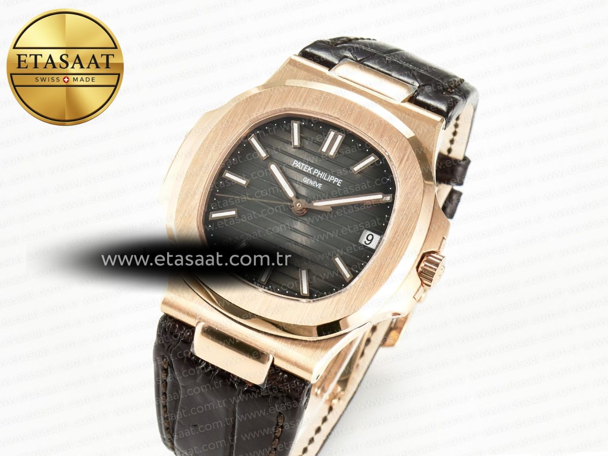Patek Philippe Nautilus 5711/1R RG 3KF 1:1 Best Edition Brown Textured Dial on Brown Leather Strap A324 Super Clone V2 - Görsel 1