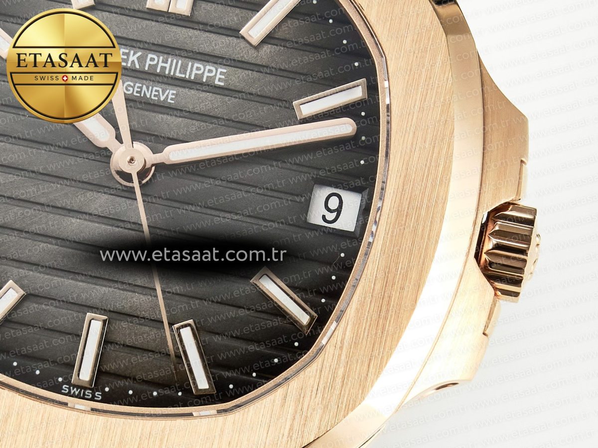 Patek Philippe Nautilus 5711/1R RG 3KF 1:1 Best Edition Brown Textured Dial on Brown Leather Strap A324 Super Clone V2 - Görsel 11
