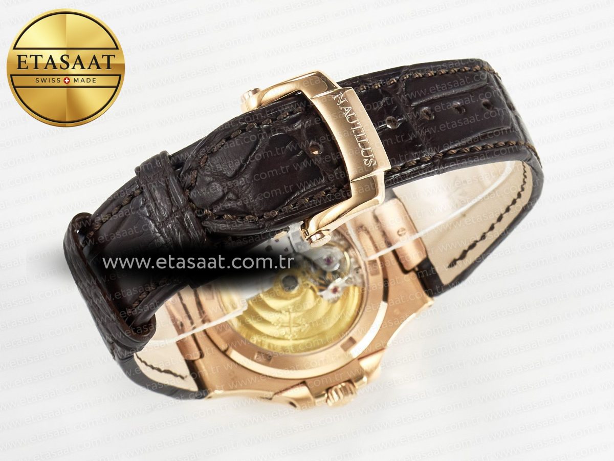 Patek Philippe Nautilus 5711/1R RG 3KF 1:1 Best Edition Brown Textured Dial on Brown Leather Strap A324 Super Clone V2 - Görsel 15