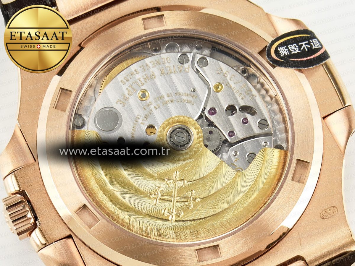Patek Philippe Nautilus 5711/1R RG 3KF 1:1 Best Edition Brown Textured Dial on Brown Leather Strap A324 Super Clone V2 - Görsel 17