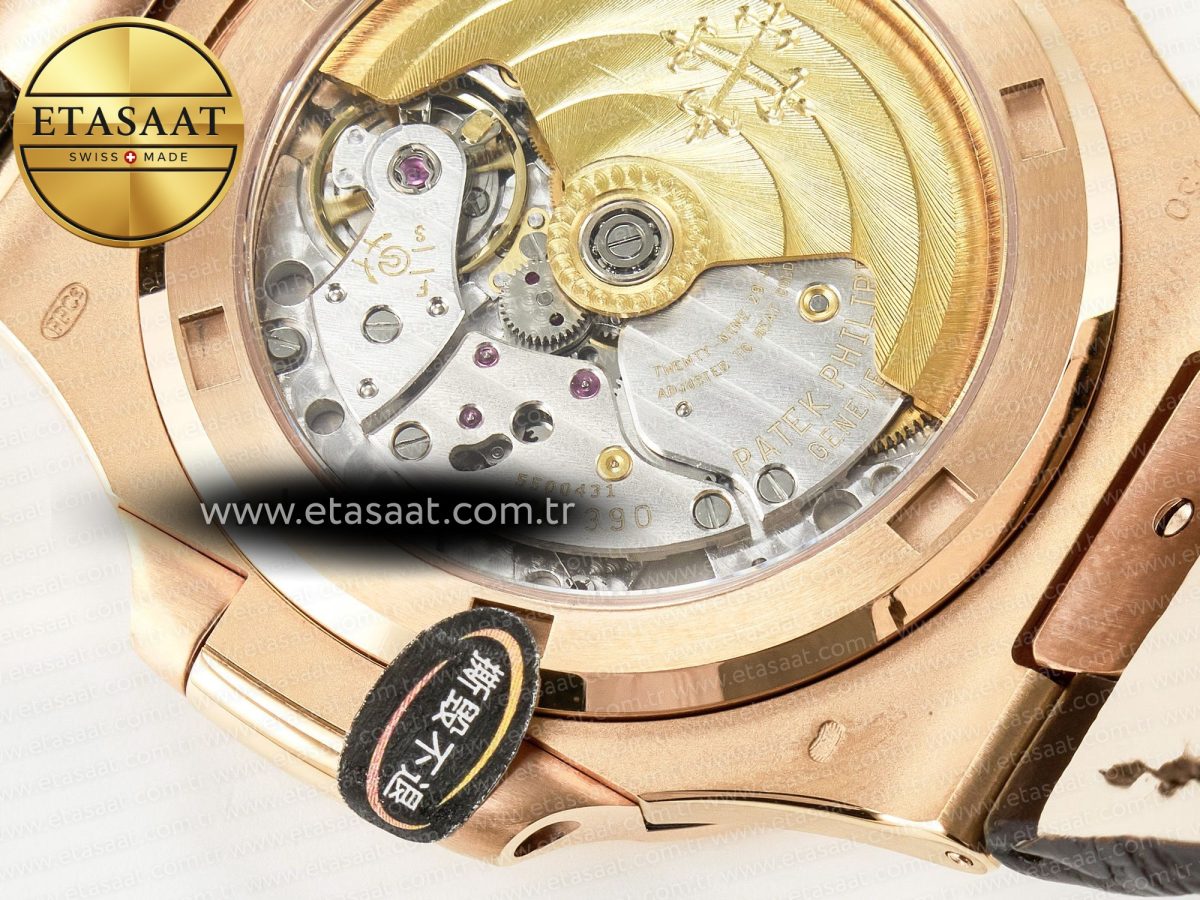 Patek Philippe Nautilus 5711/1R RG 3KF 1:1 Best Edition Brown Textured Dial on Brown Leather Strap A324 Super Clone V2 - Görsel 21