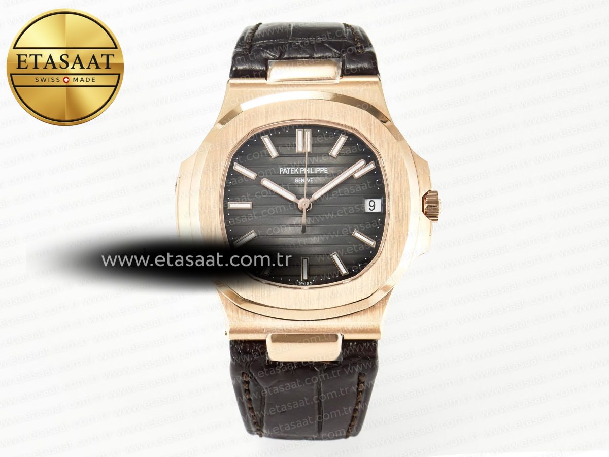Patek Philippe Nautilus 5711/1R RG 3KF 1:1 Best Edition Brown Textured Dial on Brown Leather Strap A324 Super Clone V2 - Görsel 3