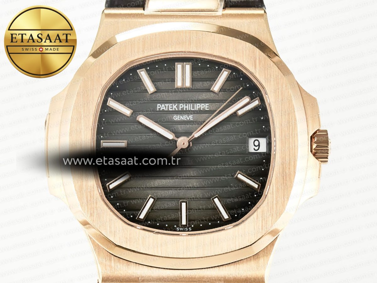 Patek Philippe Nautilus 5711/1R RG 3KF 1:1 Best Edition Brown Textured Dial on Brown Leather Strap A324 Super Clone V2 - Görsel 4