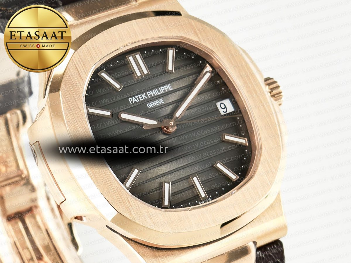 Patek Philippe Nautilus 5711/1R RG 3KF 1:1 Best Edition Brown Textured Dial on Brown Leather Strap A324 Super Clone V2 - Görsel 5