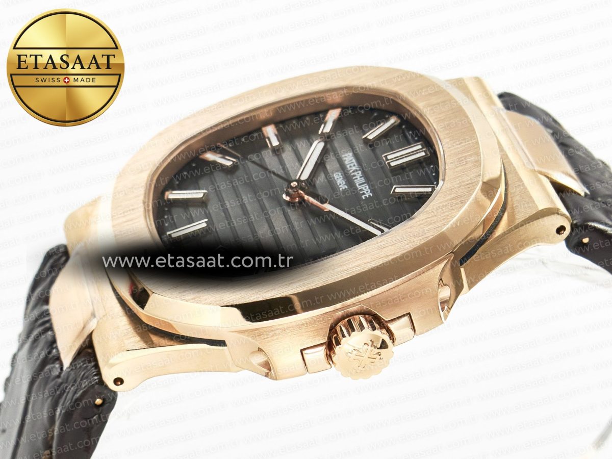 Patek Philippe Nautilus 5711/1R RG 3KF 1:1 Best Edition Brown Textured Dial on Brown Leather Strap A324 Super Clone V2 - Görsel 6