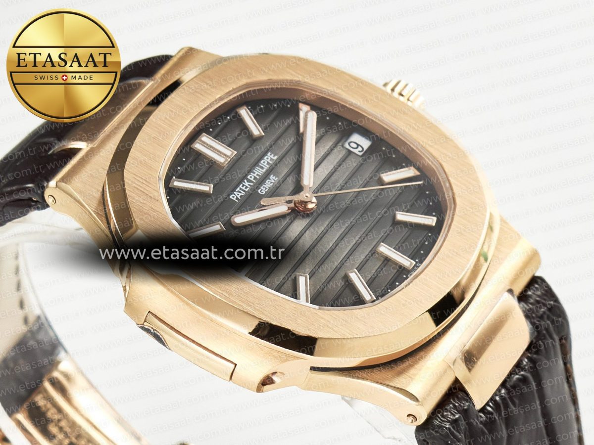 Patek Philippe Nautilus 5711/1R RG 3KF 1:1 Best Edition Brown Textured Dial on Brown Leather Strap A324 Super Clone V2 - Görsel 7