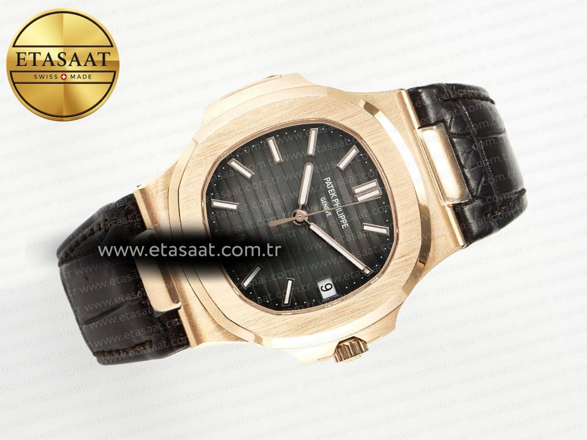Patek Philippe Nautilus 5711/1R RG 3KF 1:1 Best Edition Brown Textured Dial on Brown Leather Strap A324 Super Clone V2 - Görsel 8