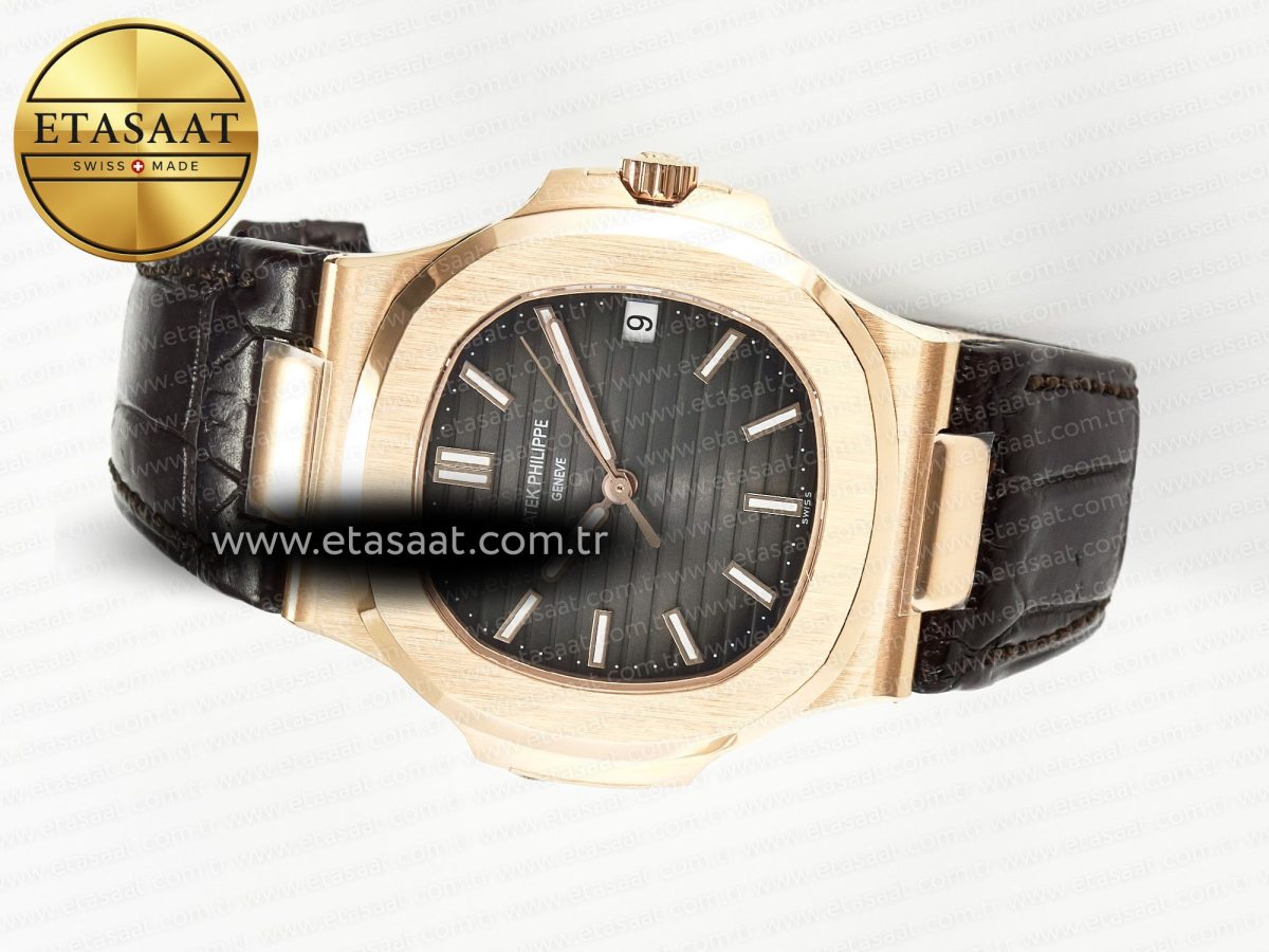 Patek Philippe Nautilus 5711/1R RG 3KF 1:1 Best Edition Brown Textured Dial on Brown Leather Strap A324 Super Clone V2 - Görsel 9