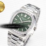Patek Philippe Nautilus 5711 3KF 1:1 Best Edition Square Diamonds Bezel Green Dial on SS Bracelet A324 Super Clone V2