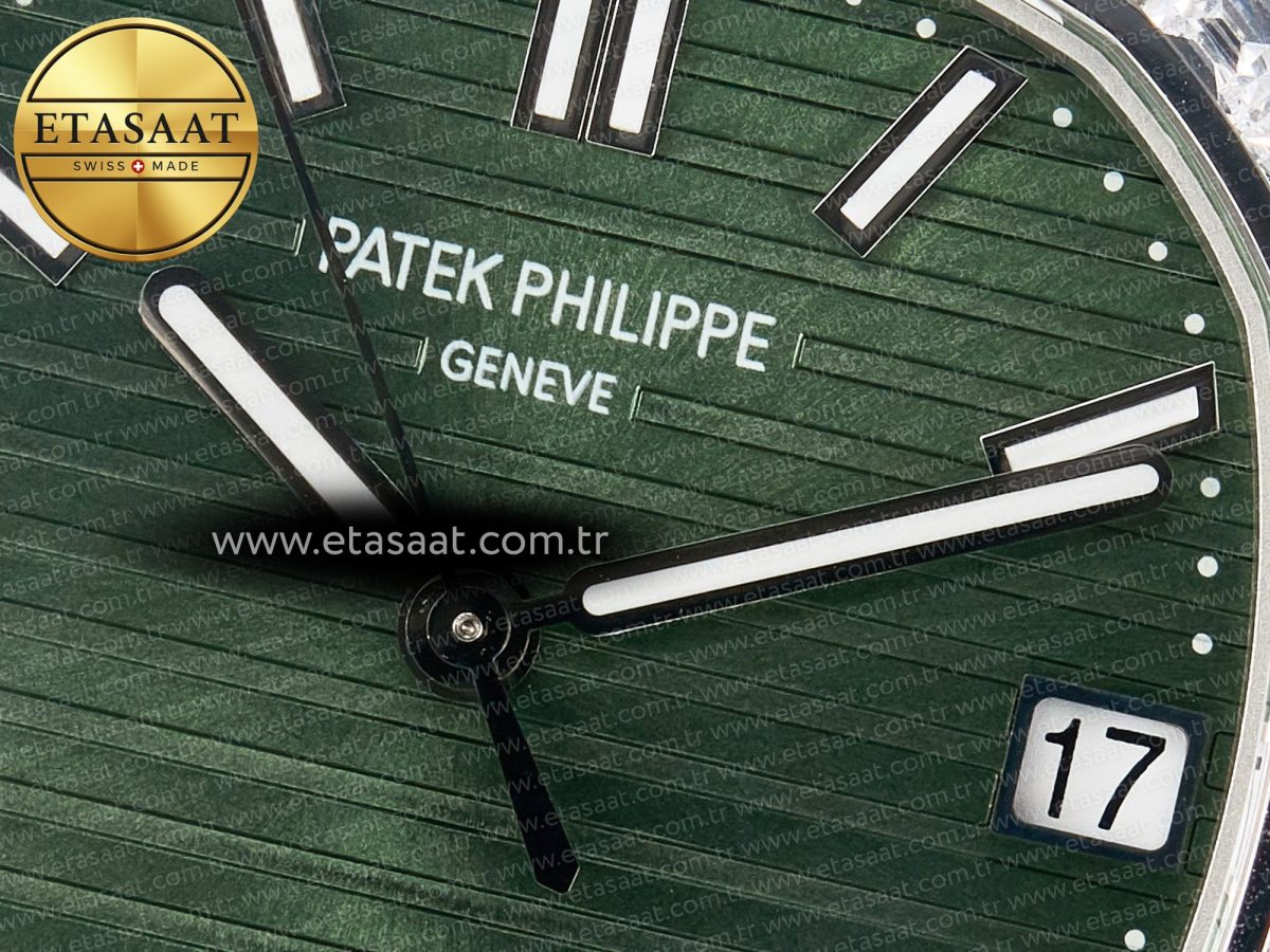 Patek Philippe Nautilus 5711 3KF 1:1 Best Edition Square Diamonds Bezel Green Dial on SS Bracelet A324 Super Clone V2 - Görsel 10