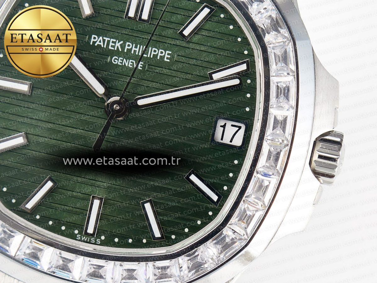 Patek Philippe Nautilus 5711 3KF 1:1 Best Edition Square Diamonds Bezel Green Dial on SS Bracelet A324 Super Clone V2 - Görsel 11