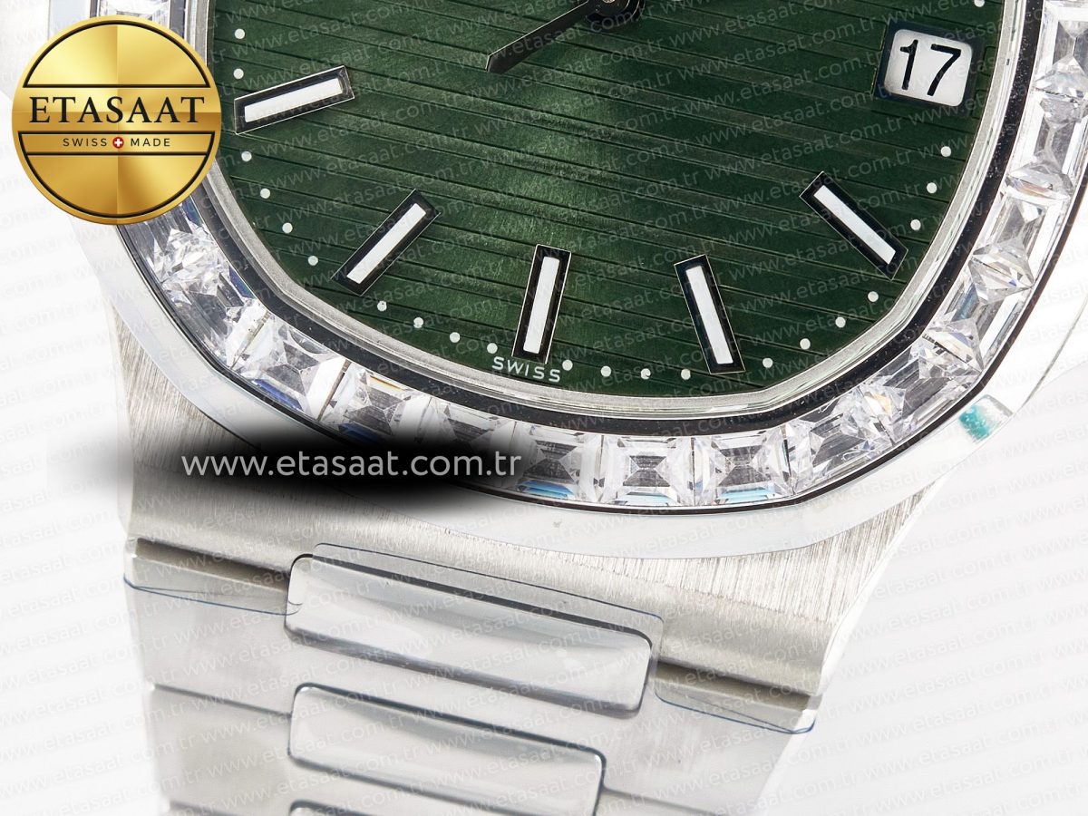 Patek Philippe Nautilus 5711 3KF 1:1 Best Edition Square Diamonds Bezel Green Dial on SS Bracelet A324 Super Clone V2 - Görsel 12