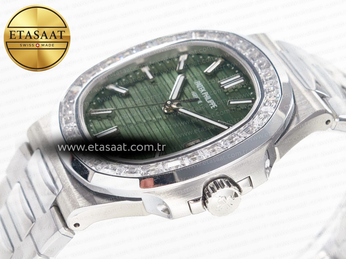Patek Philippe Nautilus 5711 3KF 1:1 Best Edition Square Diamonds Bezel Green Dial on SS Bracelet A324 Super Clone V2 - Görsel 6