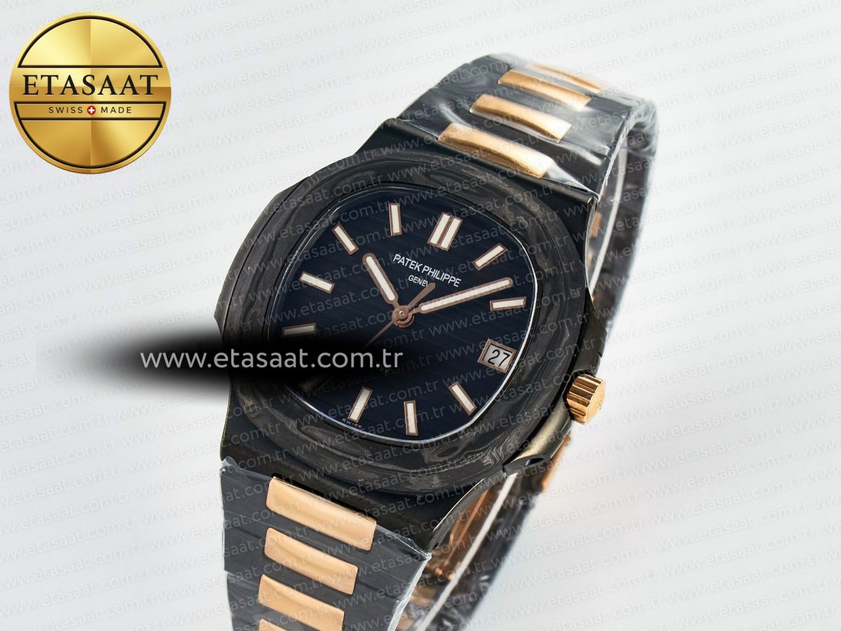 Patek Philippe Nautilus 5711 DIW Carbon DIWF 1:1 Best Edition Black Textured Dial on Carbon/RG Bracelet 324CS - Görsel 1