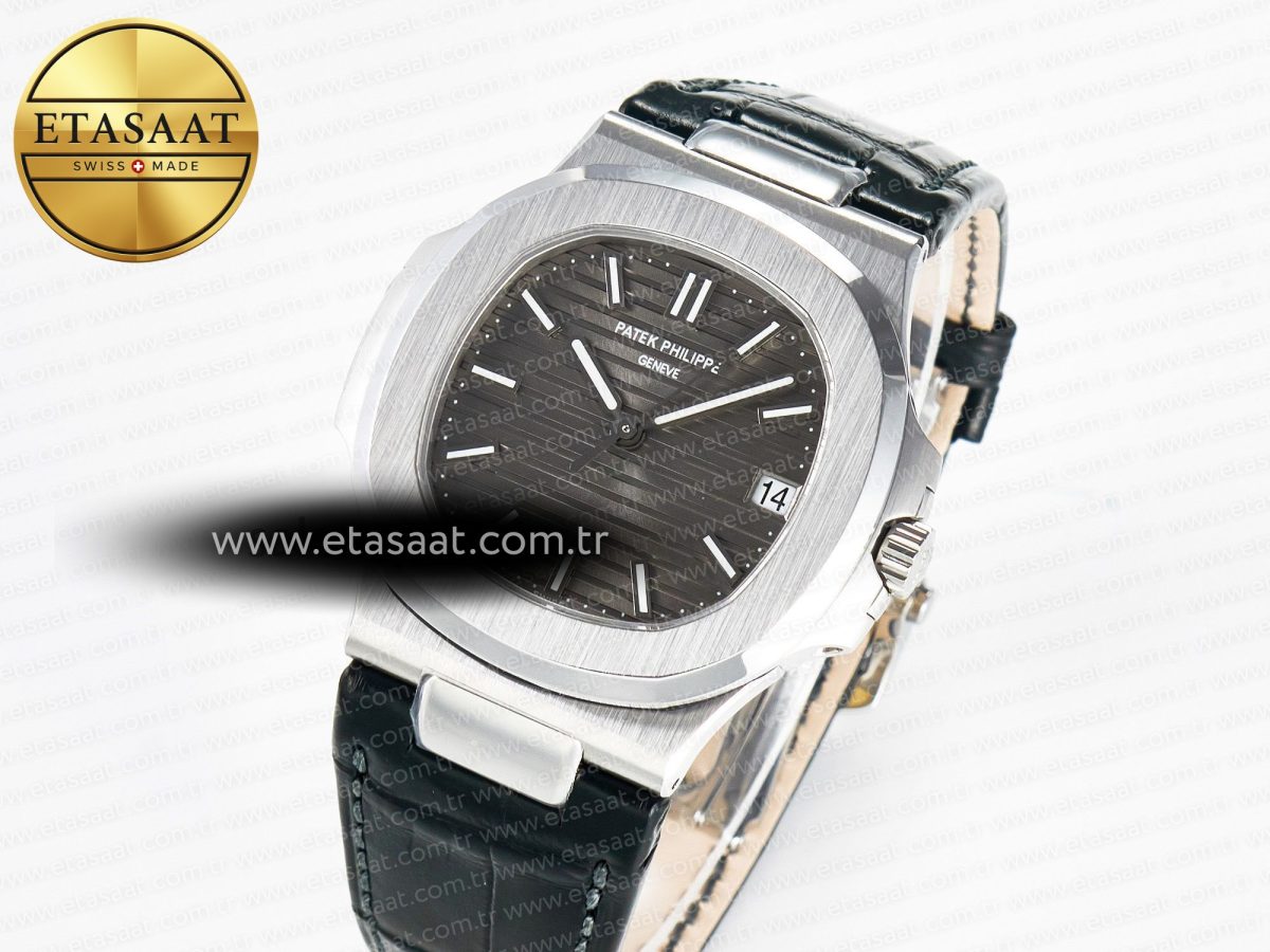 Patek Philippe Nautilus 5711 SS 3KF 1:1 Best Edition Gray Textured Dial on Black Leather Strap A324 Super Clone V2 - Görsel 2