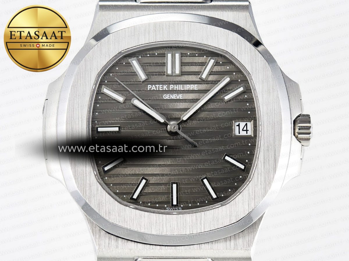 Patek Philippe Nautilus 5711 SS 3KF 1:1 Best Edition Gray Textured Dial on Black Leather Strap A324 Super Clone V2 - Görsel 4