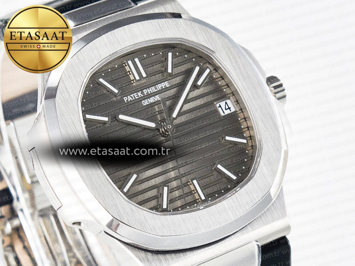 Patek Philippe Nautilus 5711 SS 3KF 1:1 Best Edition Gray Textured Dial on Black Leather Strap A324 Super Clone V2 - Görsel 5