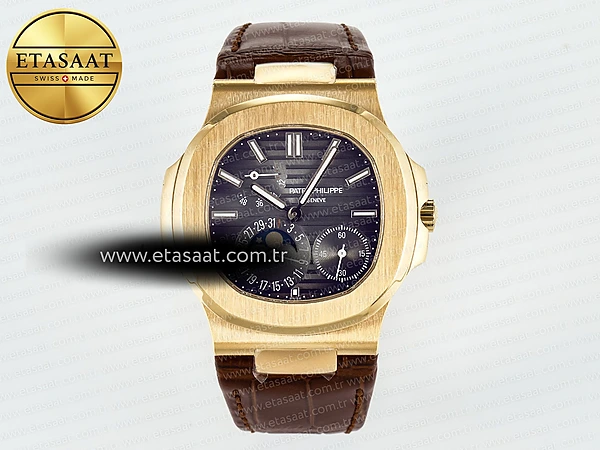 Patek Philippe Nautilus 5712 Kahve Kadran Deri A240 Eta Saat - 1:1 Süper Klon Replika Saat