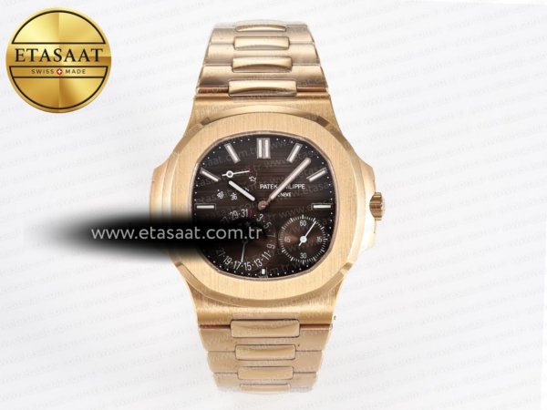 Patek Philippe Nautilus 5712 RG PPF Kahve Kadran PPF240 V4+ Eta Saat - 1:1 Süper Klon Replika Saat