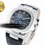 Patek Philippe Nautilus 5712 SS PPF 1:1 Best Edition Blue Dial on Black Leather Strap A240 Super Clone V2
